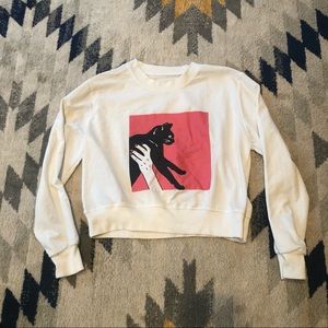 Black cat crop graphic long sleeve